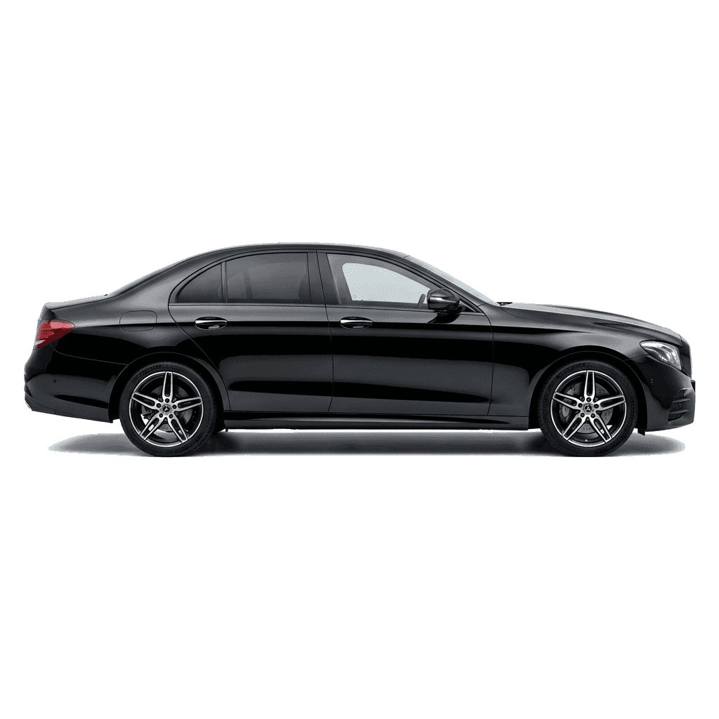 Black Mercedes E-Class parked waiting for a VIP passenger